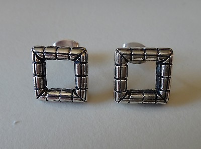 #ad 11mm square Sterling Silver Design around open center Studs Earrings $26.09