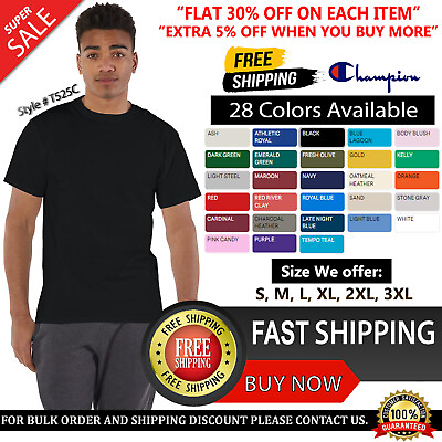 #ad Champion Mens Crew Neck T Shirt Short Sleeve T Shirt T525C S M L XL 2XL 3XL $10.04