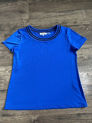 #ad EUC Womens Calvin Klein Short Sleeve Stretch Blue Top Size S $9.99