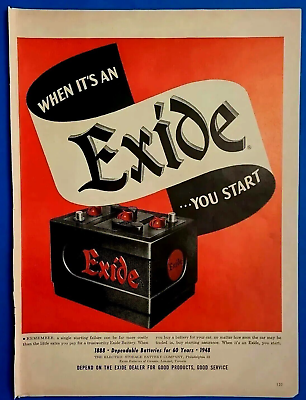 #ad 1948 Exide Battery Vtg 1940#x27;s Magazine Print Ad When It#x27;s An Exide...You Start $5.75