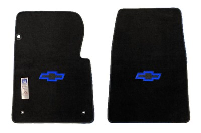 #ad NEW BLACK Floor Mats 1967 1970 Chevy C10 K10 with Embroidered Bowtie Logo Blue $102.93