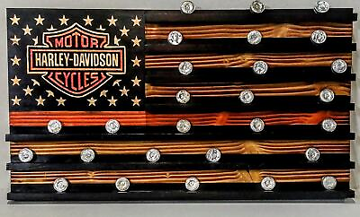 #ad Harley Davidson Poker Chip Holder and Challenge Coin Display Flag Harley Gift $149.99