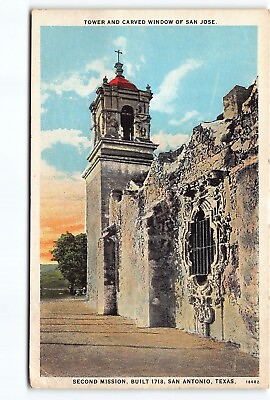 #ad Tower amp; Carved Window San Jose Mission 1718 San Antonio WB Postcard Vtg Unposted $14.88