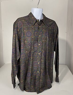 #ad Vintage Nautica Men’s Dress Shirt Long Sleeve Large Paisley Button up 90#x27;S $13.94