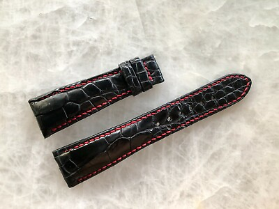#ad 22mm 16mm Genuine Real Alligator Crocodile Leather Watch Strap Band Black Color $44.25