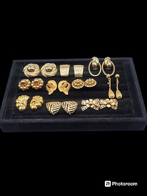 #ad Vintage Goldtone Earring Lot Trifari Kramer Liz Claiborne Clip Screwback Lot 10 $120.00