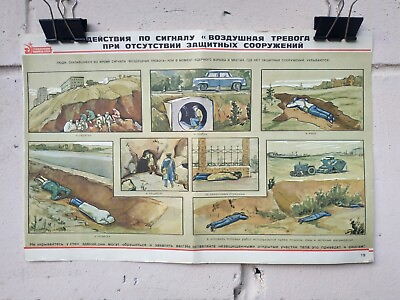 #ad Soviet Poster Air Alarm Vintage RARE 12quot;*18quot; $9.03