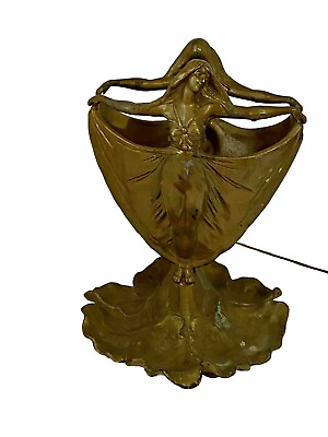 #ad Antique French Art Nouveau Bronzed Spelter Figural Vase W O Glass Insert 11 1 4” $595.00