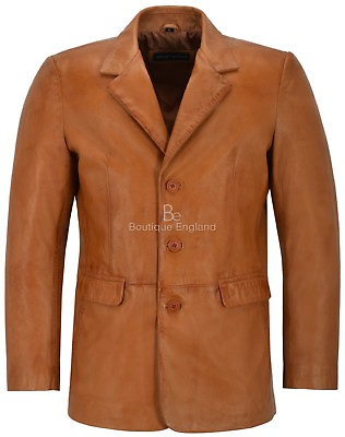 #ad Men#x27;s Leather Blazer Tan Classic Italian Tailored Soft Lambskin Leather Slim Jim GBP 110.00