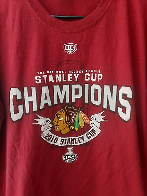 #ad 2010 CHICAGO BLACKHAWKS Hockey Stanley Cup Champions Mens L Red T Shirt NHL $10.81