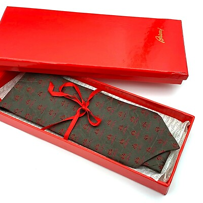 #ad Brioni Brown Tie 2 Tone Red Floral Ornamental Silk Italy Necktie With Box $179.99