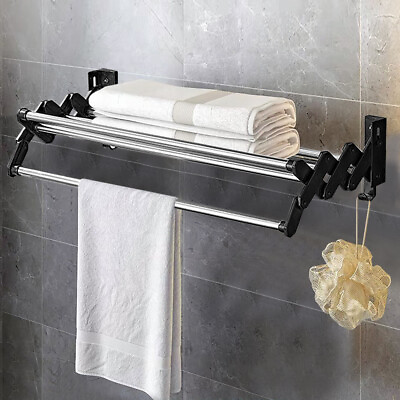 #ad 20#x27;#x27; Black Folding Towel Rack Retractable Wall Mounted Drying Rack For Bathroom $18.00