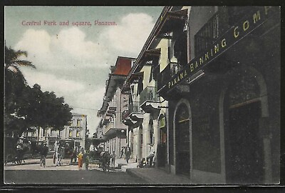#ad Central Park and Square Panama Early Postcard Used in 1908 $12.00