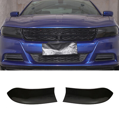 #ad Smoked Black Front Head Light Lamp Guard Decor Cover Trim For Dodge Charger 15 $42.29