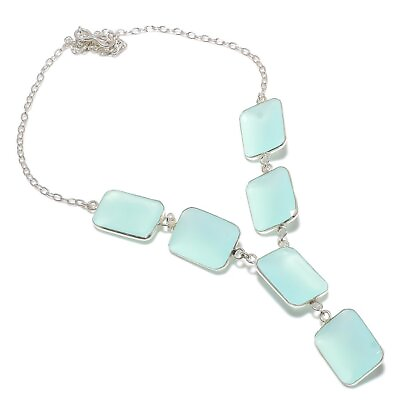 #ad Aqua Chalcedony Gemstone Handmade 925 Sterling Silver Jewelry Necklace 18quot; o037 $7.99
