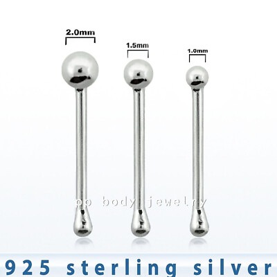 #ad 2pcs. 22G .925 Sterling Silver Ball Nose Bone Nose Stud Ring 1mm 1.5mm 2mm Ball $4.31