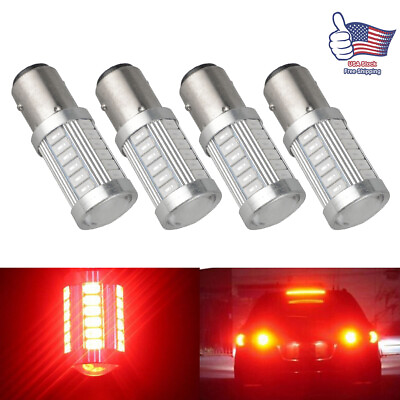 #ad 33SMD BAY15D Lamp 1157 LED Turn Stop Brake Backup Tail Stop Light Bulbs Red 4 Pc $4.69