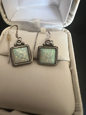#ad Beautiful Opal Sterling Silver Dangle Earrings By Five Star Jewlers $12.00