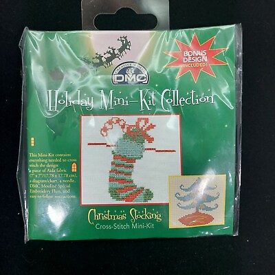 #ad DMC Holiday Mini Kit Collection Cross Stitch Christmas Stocking w Bonus Design $6.97
