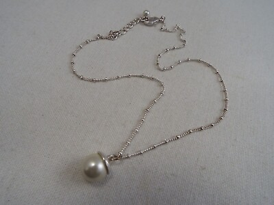 #ad Silvertone White Bead Pendant Necklace A43 $4.98