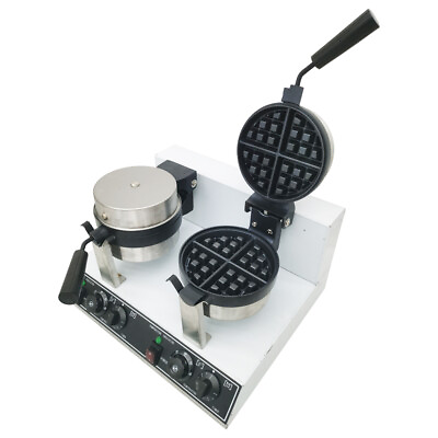 #ad 110V Double head Commercial Rotary Round Waffle Maker Machine Nonstick NEW $275.08