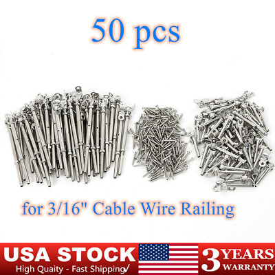 #ad 50 pcs Stainless Steel Tensioner Hardware Kit for 3 16quot; Cable Wire Railing USA $210.50