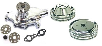 #ad Small Block Chevy CHROME Short Water Pump amp; 2 3 Groove Crankshaft Pulley Kit $1166.87