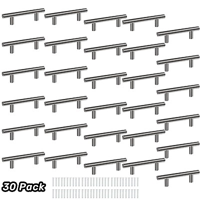 #ad 30Pack Brushed Nickel Kitchen Cabinet Pulls Stainless Steel Drawer T Bar Handles $19.32