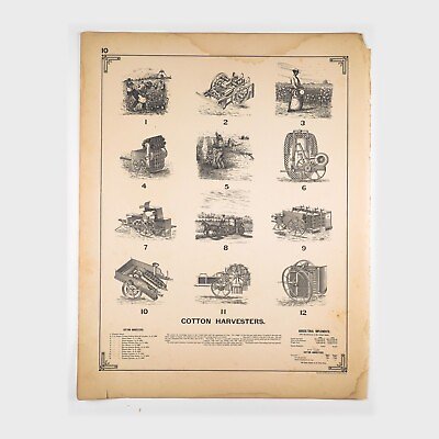 #ad 1892 Original Large #x27;Cotton Harvesters#x27; Invention Page Engraving 10 $42.00