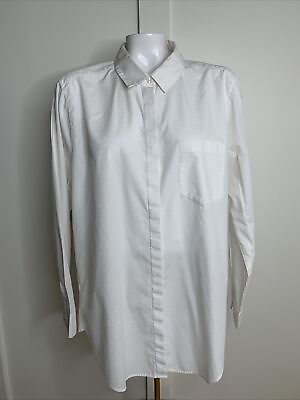 #ad Van Heusen Womens Long Sleeve Blouse Button Front White Swiss Dot XXL $11.50