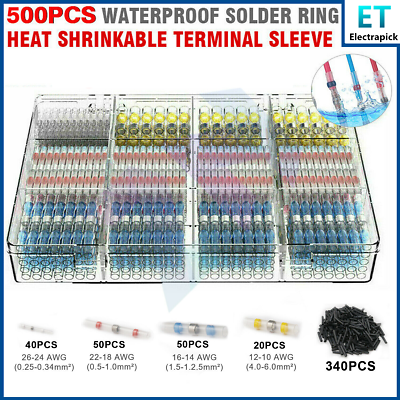#ad 500PCS Waterproof Heat Shrink Butt Terminals Solder Seal Sleeve Wire Connectors $9.20