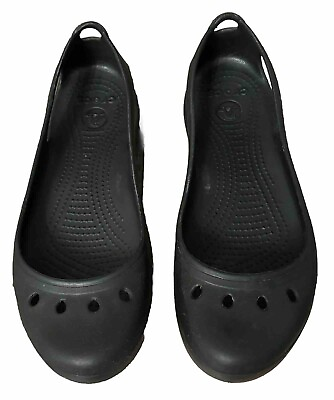 #ad Crocs Kadee Mary Jane Black Flat Slip on Ballet Sling back Rubber Shoes Size 10 $19.99