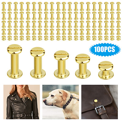 #ad 100pcs Stud Screw Round Head Brass Nail Rivets Chicago Button DIY Leather Craft $14.48