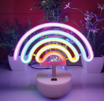 #ad Neon Sign Colorful Rainbow Led Night Lights Lamp with Holder Base Battery req $9.99