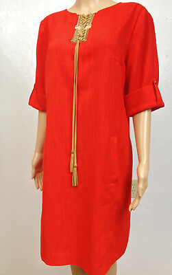 #ad Tahari ASL Dress Orange Gold Tasseled Detail Size 10 $29.00