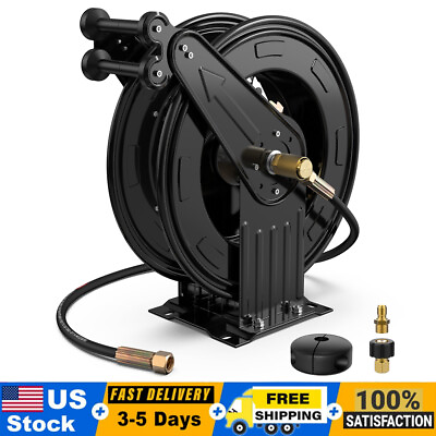 #ad Premium Steel Retractable Air Hose Reel Dual Arm 3 8quot;x50Ft Hose with 5 ft Lead $156.99