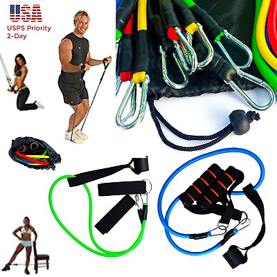 #ad Resistance Bands 11 PCS Set Yoga Pilates Abs Exercise Fitness Home Workout Band $5.49