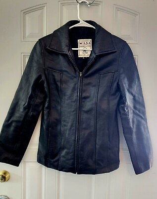 #ad Leather Biker Motorcycle Jacket Coat Black Vintage Wilda $30.00