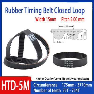 #ad HTD5M Width 15mm Timing Belt 175mm to 3770mm Pitch 5mm Belt for CNC Step Motor $4.25