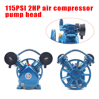 #ad 115PSI 2HP V Type Twin Cylinder Quiet Air Compressor Pump Head Single Stage Blue $135.00