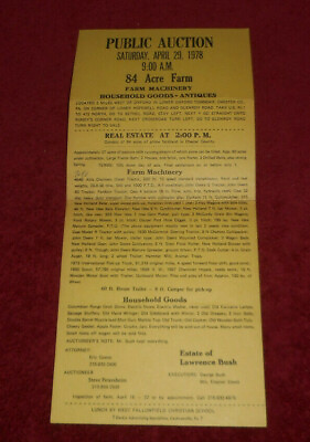 #ad Public Sale Bill Real Estate Farm Machinery Auction Apr 29 1978 Lower Oxford PA $14.11