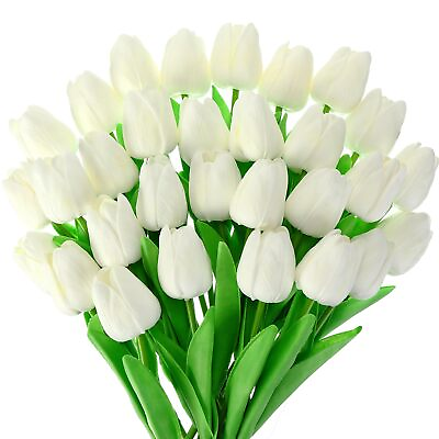 #ad 30 Pcs Tulips Artificial Flowers Tulips Bouquet Real Touch Flowers Faux Tulip... $28.82