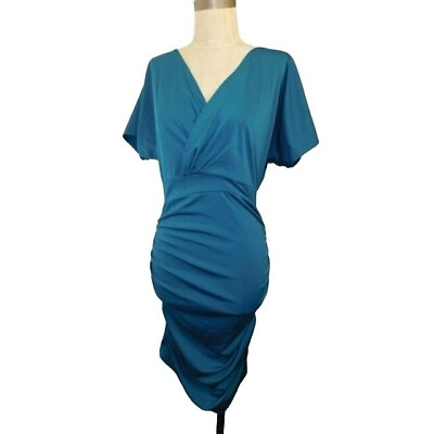 #ad Teal Size S Small STRETCH Ruched Side Classic Dress Career $6.49