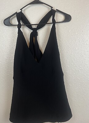#ad Zara Crop Top Size XS Black Textured Zip Back Open Back amp; Side Womens Halter Top $18.99
