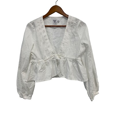 #ad Princess Polly Long Sleeve Rain Dance Top Womens 8 Tassel Tie Front White Cotton $22.39