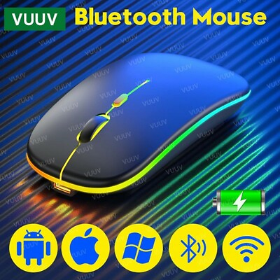 Bluetooth Wireless Mouse Silent For Computer PC iPad Tablet MacBook With RGB USB $19.99