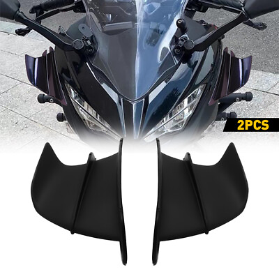 #ad 2x Fits Motorcycle Black Winglet Side Spoiler Air Deflector Wing ABS Accessories $14.71