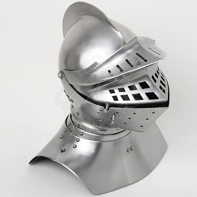 #ad Medieval Knight Tournament Close Armor Helmet Replica 20Ga Sca Larp Great Helmet $339.00