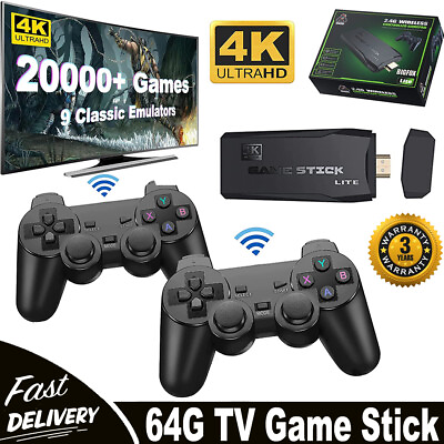 #ad 4K HDMI TV Game Stick Built in 64GB 20000 Video Games Console Wireless Gamepad $20.89