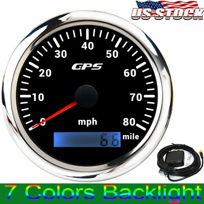 #ad 85mm Boat GPS Speedometer 0 80 MPH Odometer Gauge 7 Color LED For Car Motorcycle $44.38